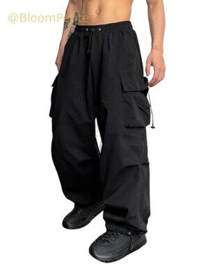 ZAFUL Men's Baggy Parachute Cargo Pants Drawstring Waist Y2K Trousers